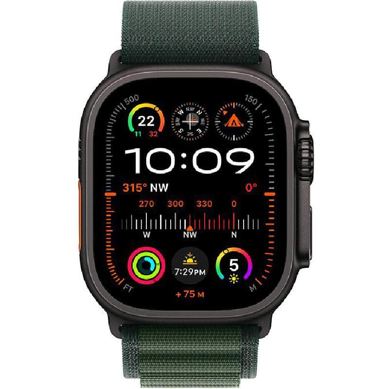 Apple Watch Ultra 2 GPS + Cellular 49mm Black Titanium Case with Dark Green Alpine Loop - Small