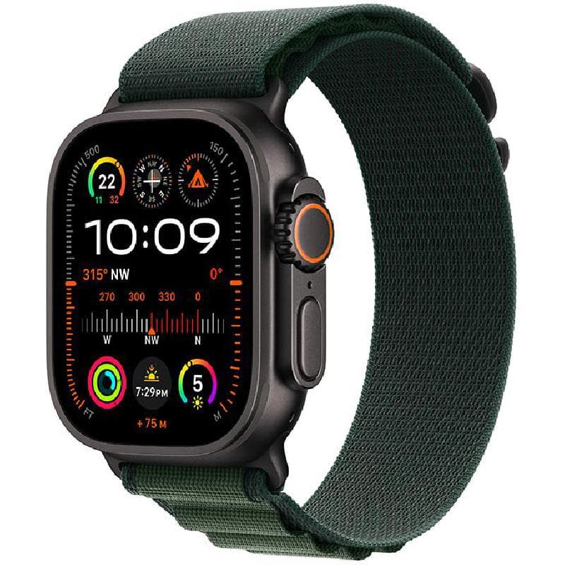 Apple Watch Ultra 2 GPS + Cellular 49mm Black Titanium Case with Dark Green Alpine Loop - Large
